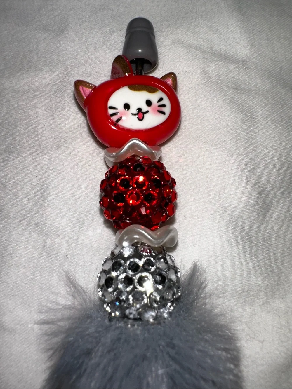 Cute Grey Fuzzy Cat Top Custom Made Pen